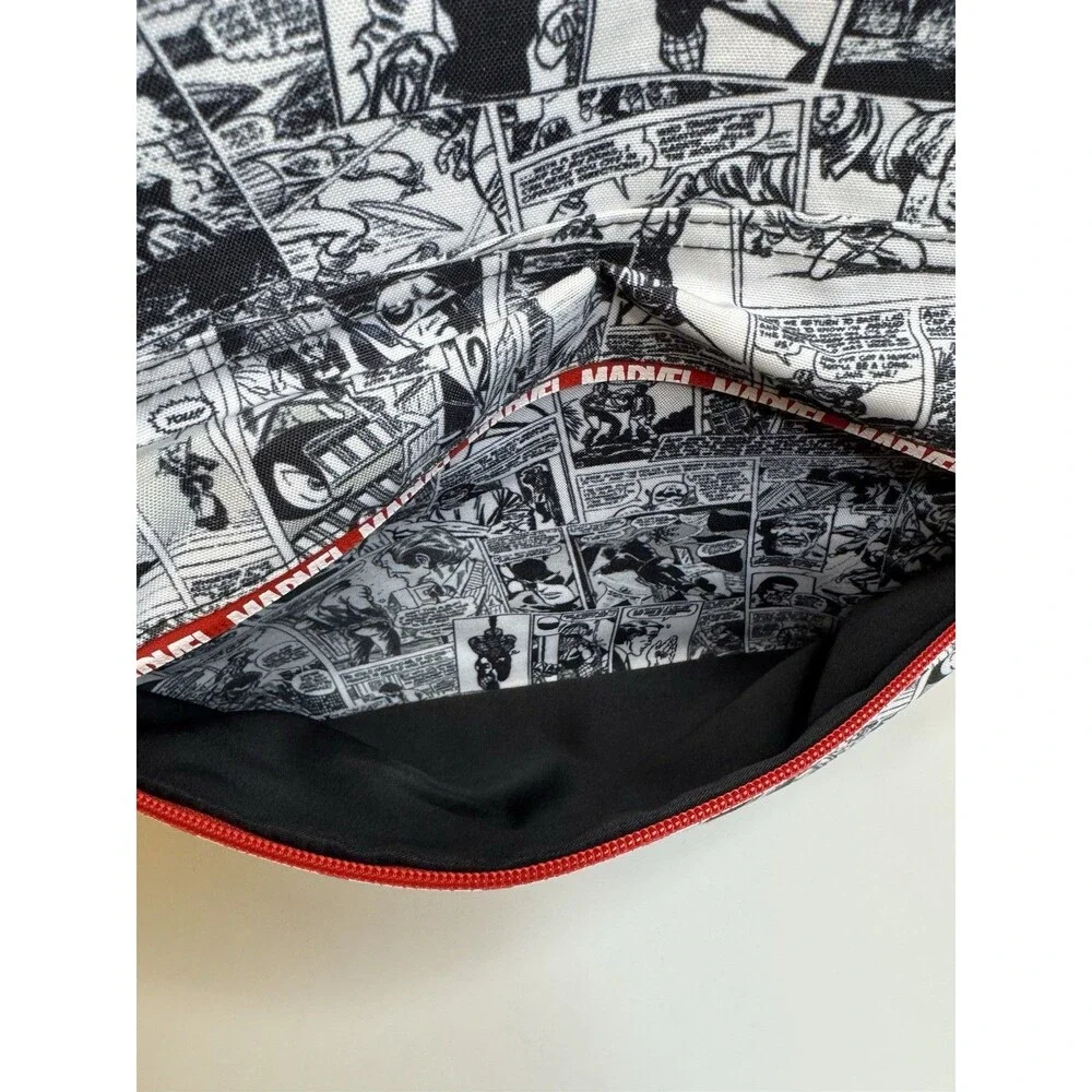 Marvel comic book pattern backpack -white&blk With Red Trim